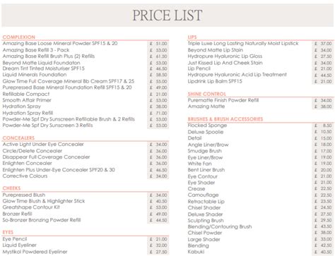 jane iredale uk price list.